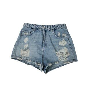 Tularosa‎ Jean Shorts 25 Blue Emma High Rise Distressed Raw Hem Santorini Denim